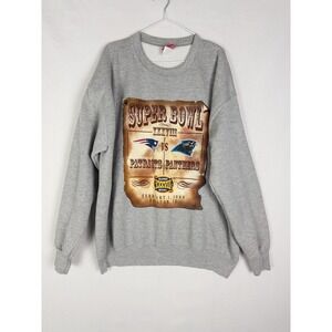 Super‎ Bowl XXXVIII Sweatshirt Mens XL Y2K NFL Panthers Patriots Gray